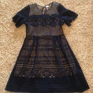 Blue and tan knitted dress